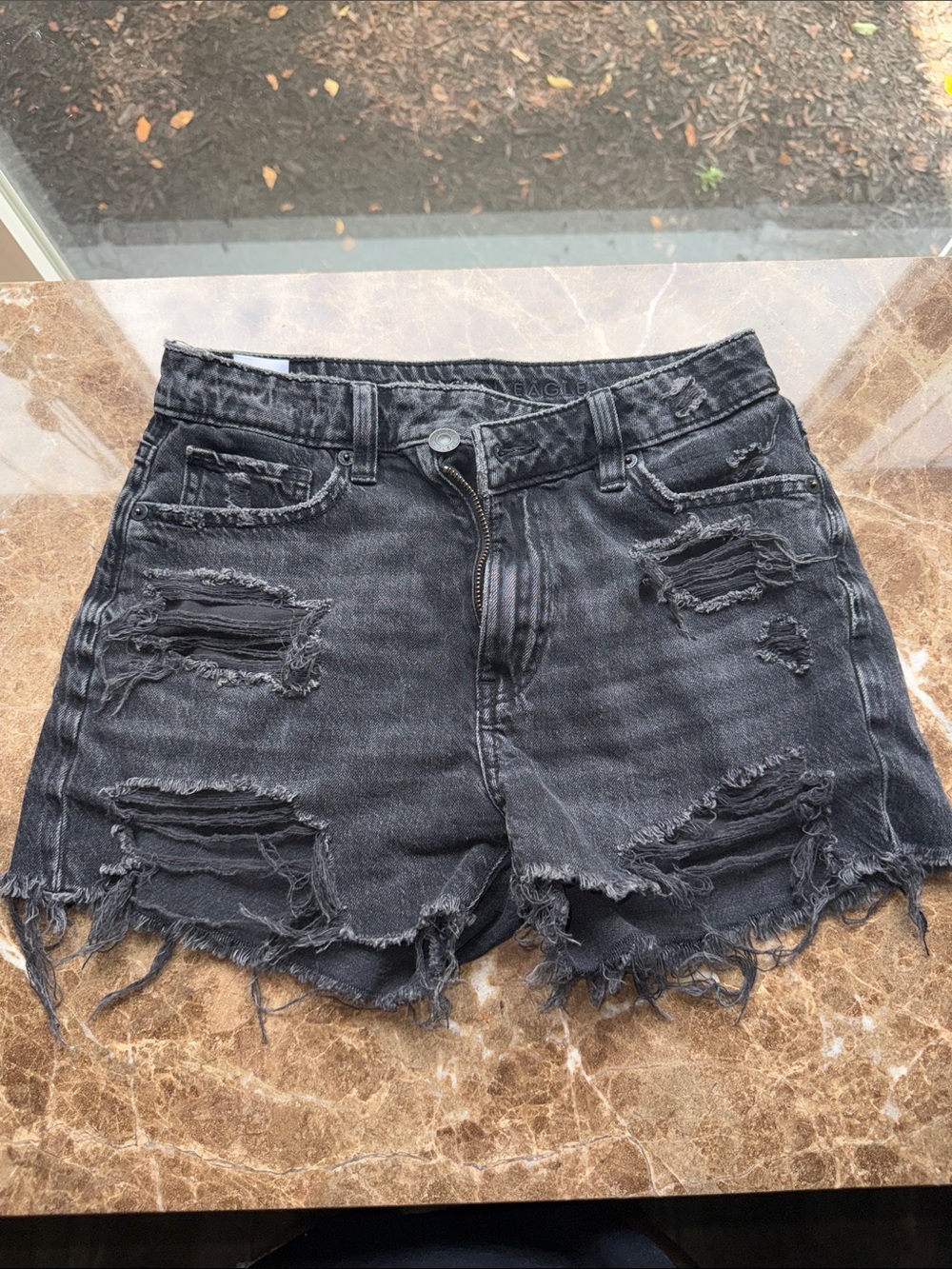American Eagle Outfitters Black Distressed Cutoff Denim Shorts